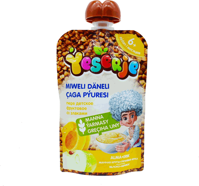 Ýeserje apple and apricot puree with cereals pouch